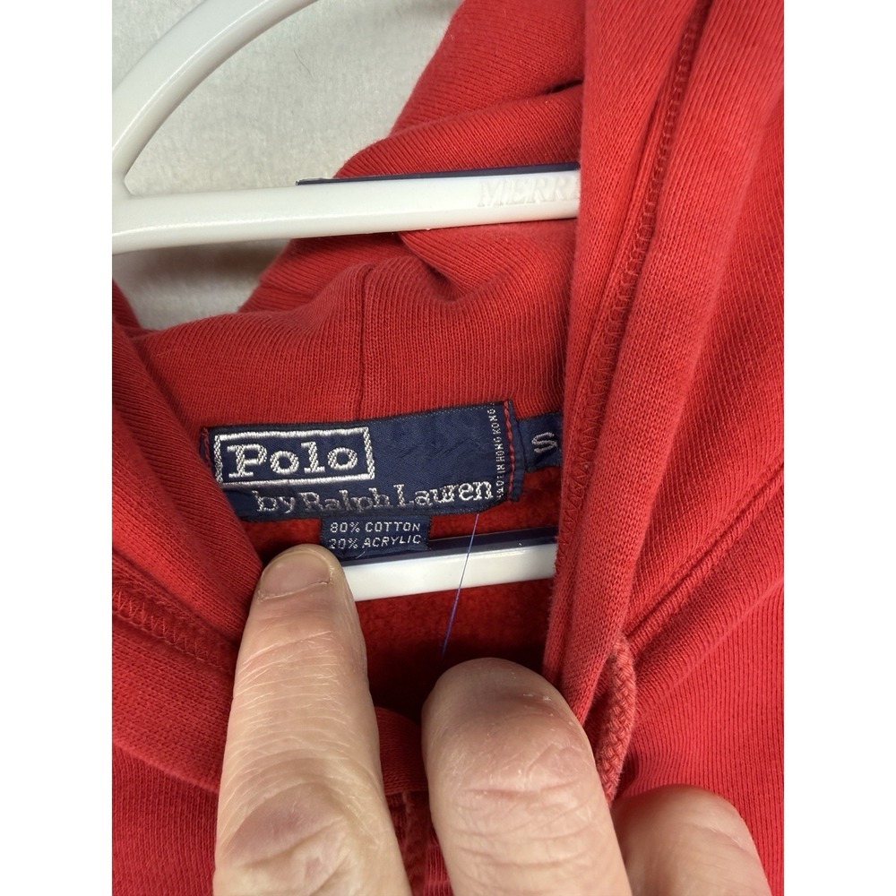 Vintage 90s Polo Ralph Lauren Men's Red Circle Logo Hoodie Sweatshirt Size Small - Picture 2 of 8